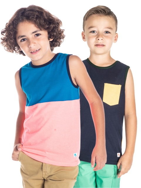 

Cherry Crumble Boys Multicoloured Colourblocked Set of 2 Round Neck T-shirt, Multi