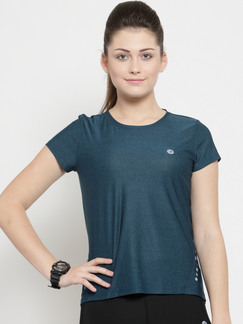 

BUKKUM Women Teal Solid Round Neck T-shirt