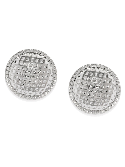 

justpeachy Silver-Toned Hammered Disc Circular Studs