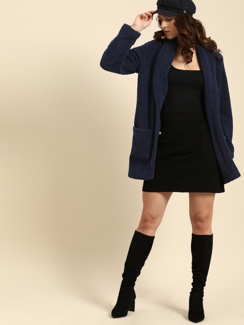 

DressBerry Women Navy Blue Solid Open Front Jacket
