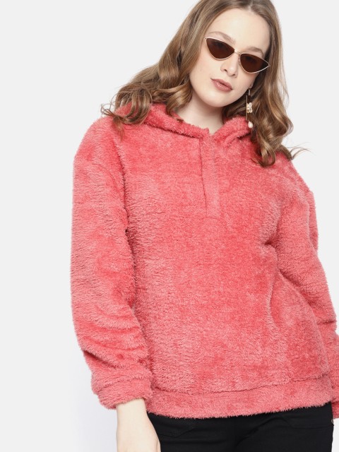 

DressBerry Women Pink Solid Hooded Sweatshirt