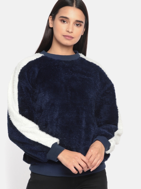 

DressBerry Women Navy Blue & White Solid Sweatshirt