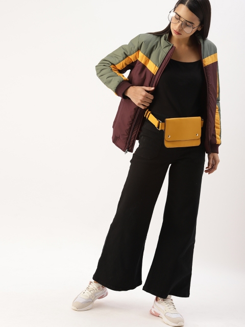 

DressBerry Women Olive Green & Burgundy Colourblocked Padded Jacket