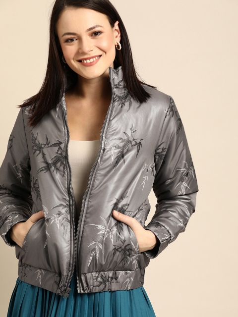

DressBerry Women Grey Printed Bomber Jacket