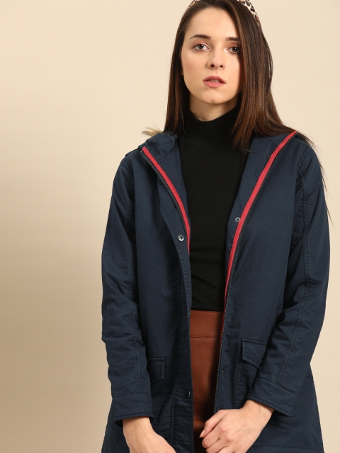 

DressBerry Women Navy Blue Solid Parka Jacket