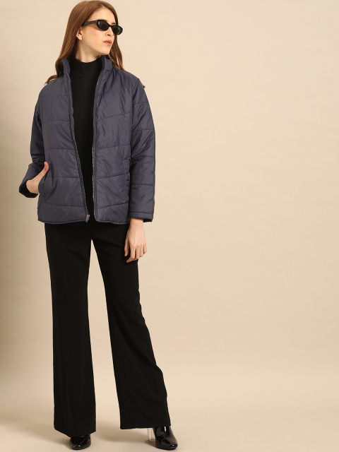 

DressBerry Women Navy Blue Solid Padded Jacket