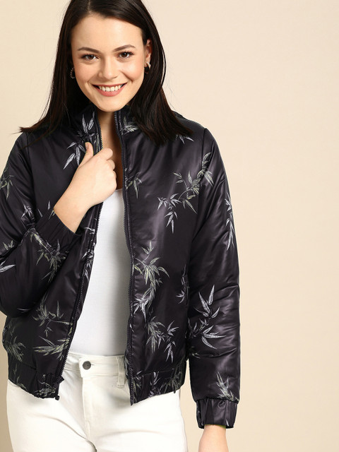 

DressBerry Women Navy Blue Printed Bomber Jacket
