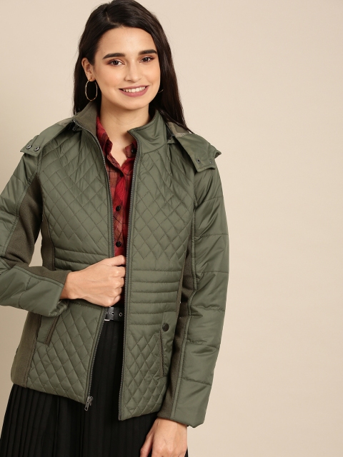 

DressBerry Women Olive Green Solid Hooded Puffer Jacket