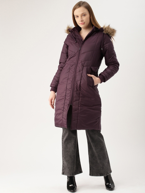 

DressBerry Women Burgundy Solid Longline Parka Jacket