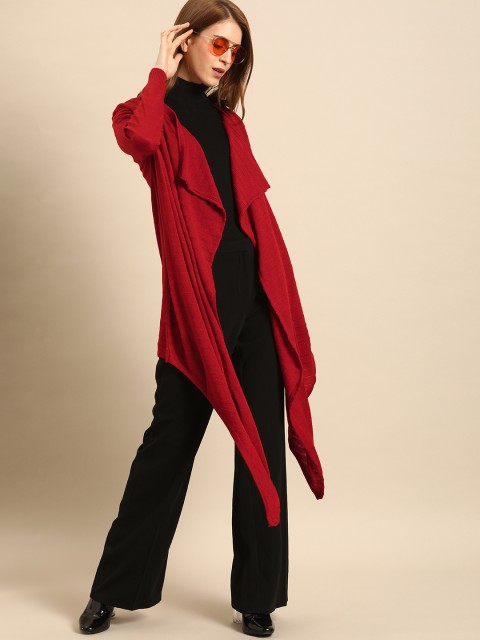 

DressBerry Women Rust Red Solid Open Front Asymmetric Shrug