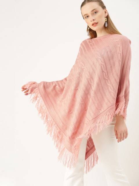 

DressBerry Women Pink Self Design Poncho Sweater