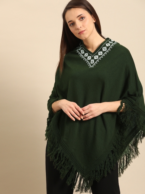 

DressBerry Women Green Solid Sweater Poncho