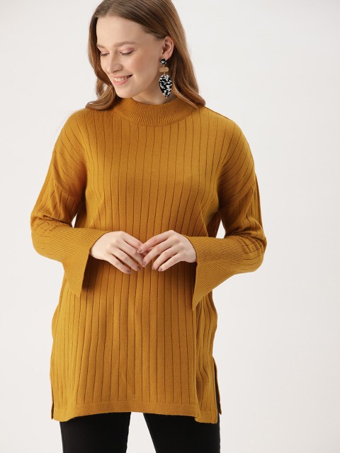 

DressBerry Women Mustard Self Design Sweater