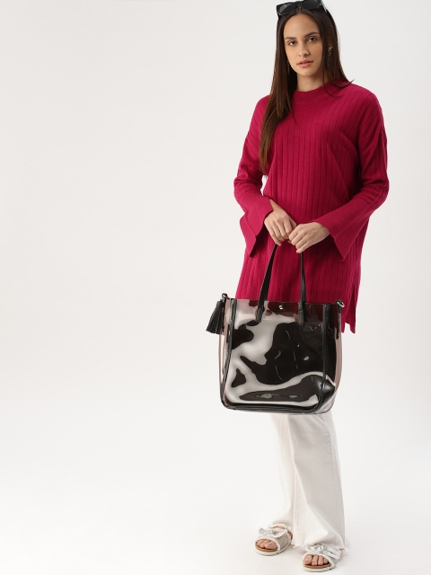 

DressBerry Women Pink Self Design Sweater