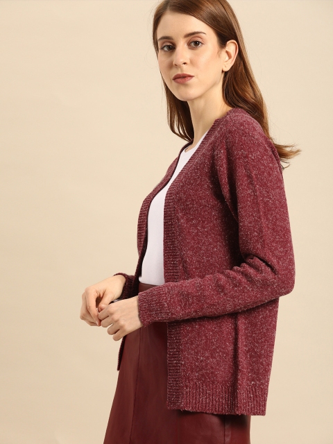

DressBerry Women Maroon Solid Open Front Shrug