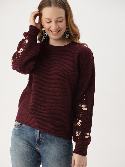 

DressBerry Women Maroon Self Design Sweater