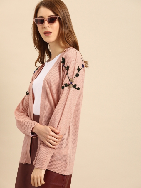 

DressBerry Women Pink Solid Open Front Shrug