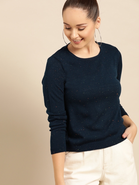 

DressBerry Women Navy Blue Self Design Sweater