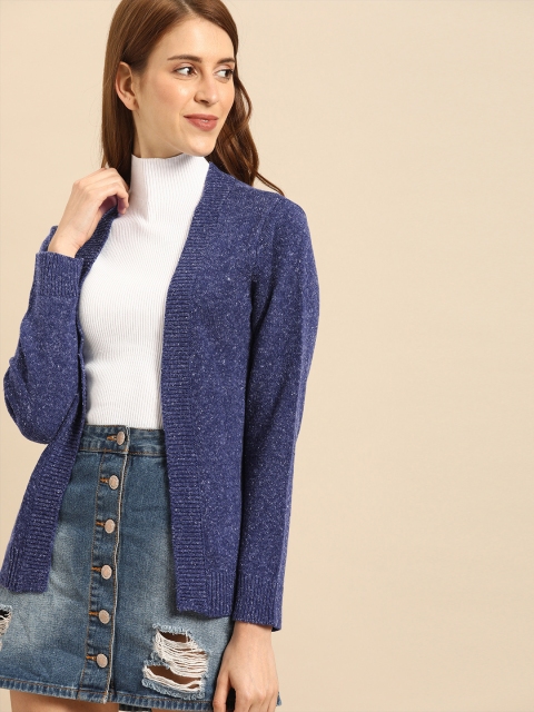 

DressBerry Women Blue Solid Open Front Shrug