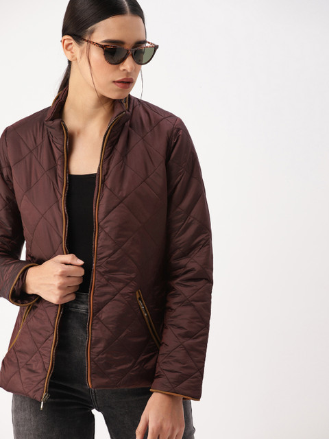 

DressBerry Women Burgundy Solid Quilted Jacket