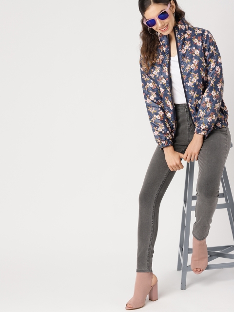 

DressBerry Women Navy Blue & Off-White Printed Quilted Jacket