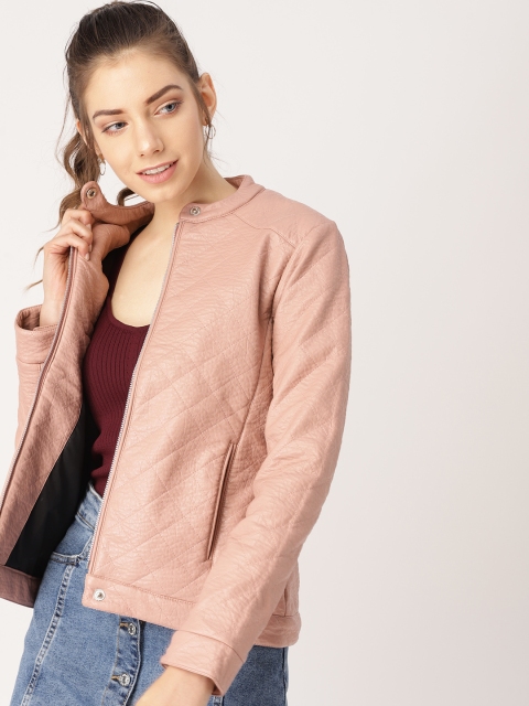 

DressBerry Women Pink Solid Quilted Jacket