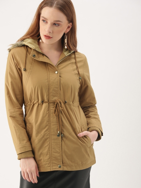 

DressBerry Women Beige Solid Hooded Parka Jacket