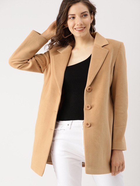 

DressBerry Women Beige Solid Single-Breasted Coat