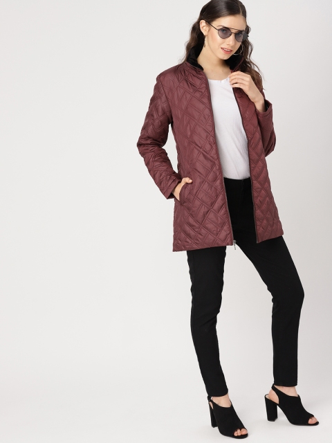 

DressBerry Women Burgundy Solid Quilted Jacket