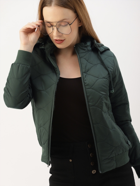 

DressBerry Women Olive Green Solid Bomber Jacket