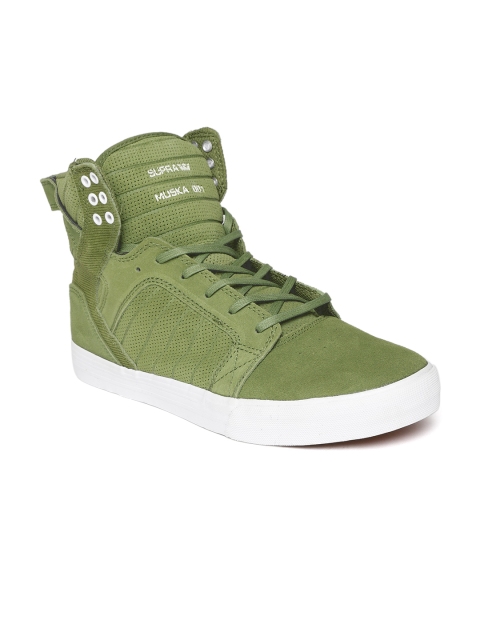 

Supra Men Olive Green Skytop Suede Mid-Top Sneakers