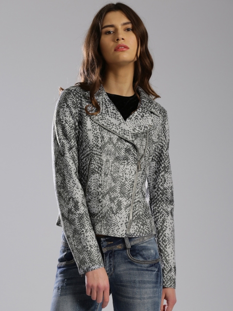 

Gas Blue Tyana Snakeskin Print Biker Jacket