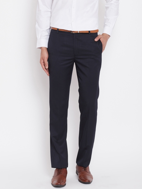 

Canary London Men Navy Blue Smart Slim Fit Solid Formal Trousers