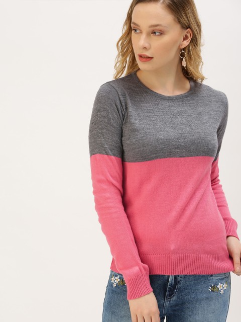 

DressBerry Women Pink & Grey Colourblocked Sweater