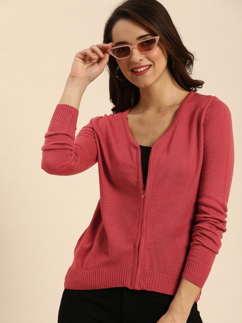 

DressBerry Women Pink Solid Front-Open Sweater