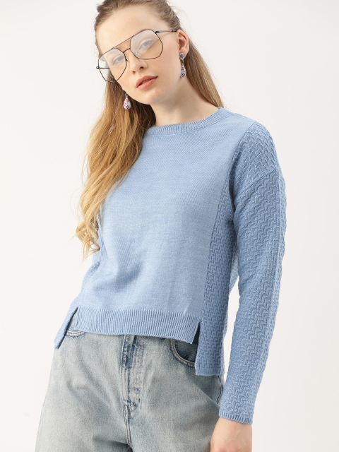 

DressBerry Women Blue Self Design High-Low Sweater