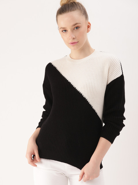 

DressBerry Women Black & White Colourblocked Sweater