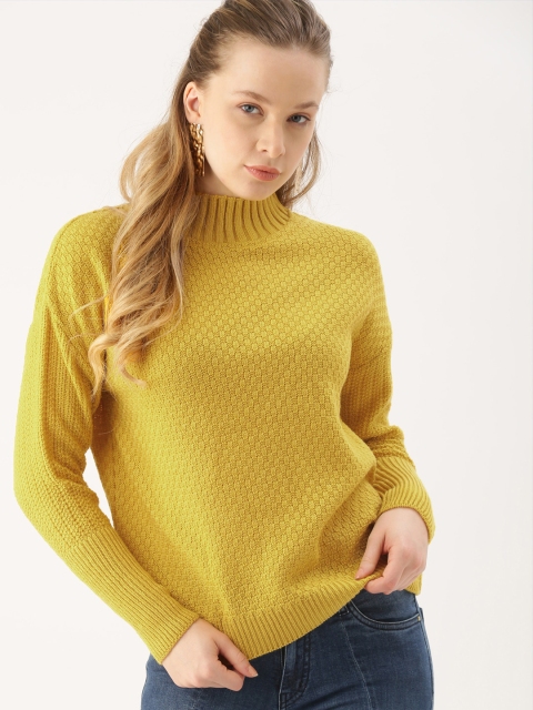 

DressBerry Women Mustard Yellow Self Design Sweater