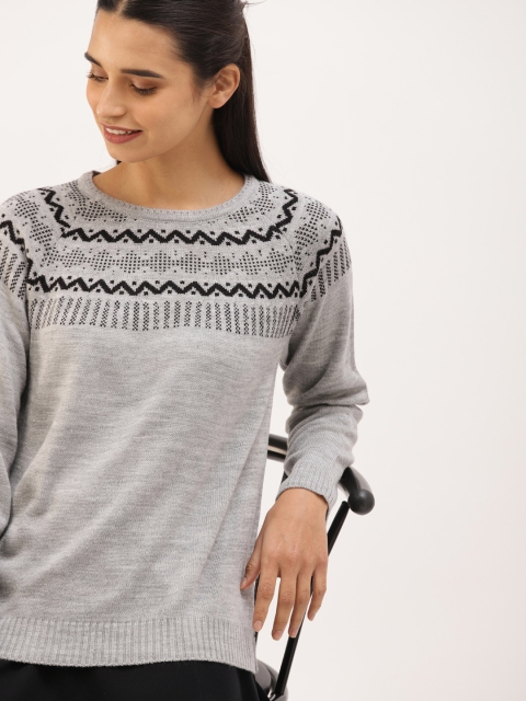 

DressBerry Women Grey Self Design Sweater