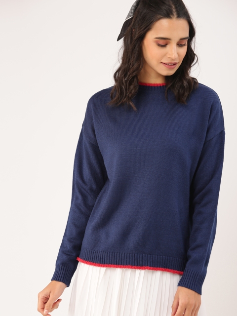 

DressBerry Women Navy Blue Solid Sweater