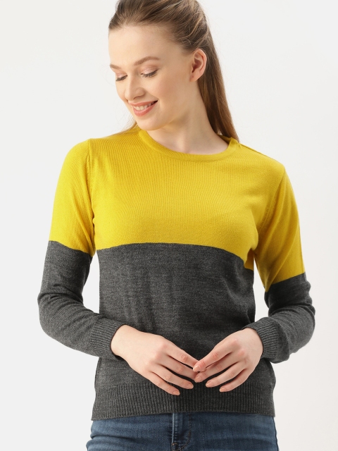 

DressBerry Women Mustard Yellow & Charcoal Colourblocked Sweater