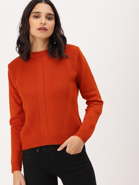 

DressBerry Women Rust Orange Self Design Sweater