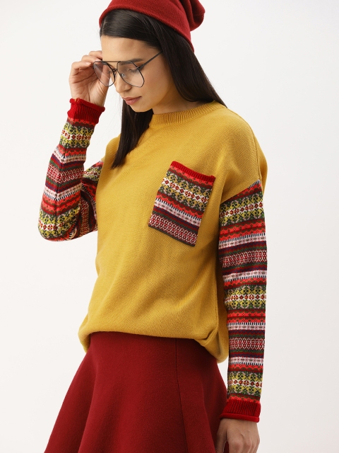 

DressBerry Women Mustard Solid Pullover Sweater