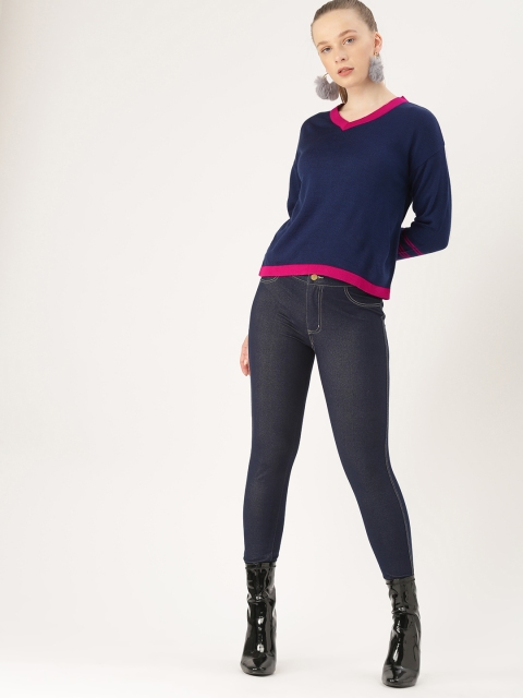 

DressBerry Women Navy Blue Solid Sweater