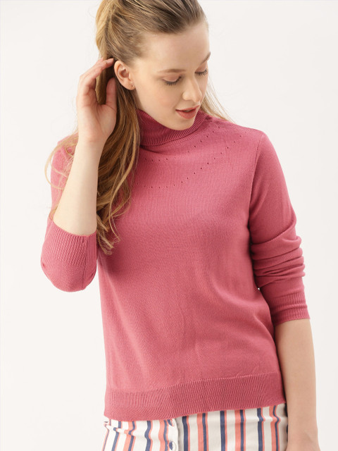 

DressBerry Women Pink Solid Turtle Neck Sweater