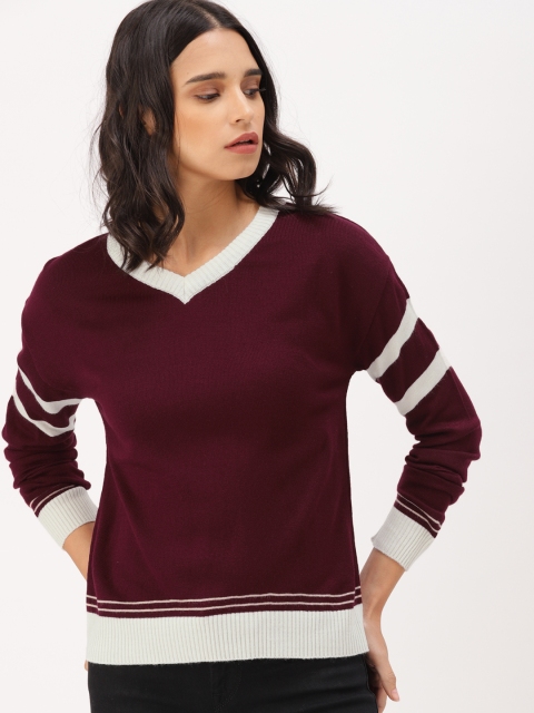 

DressBerry Women Burgundy Solid Sweater