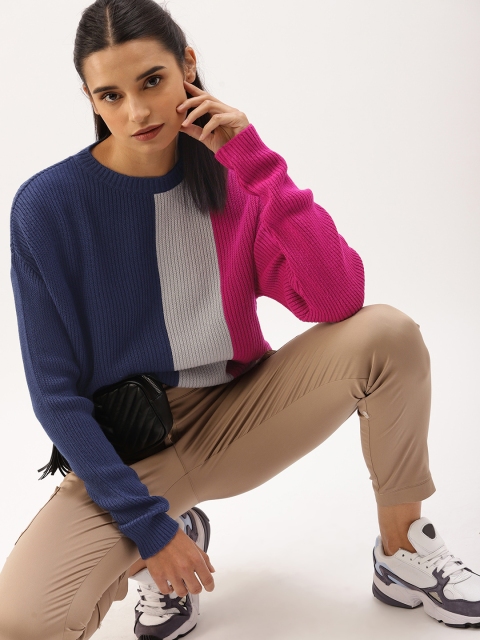 

DressBerry Women Navy Blue & Grey Colourblocked Sweater