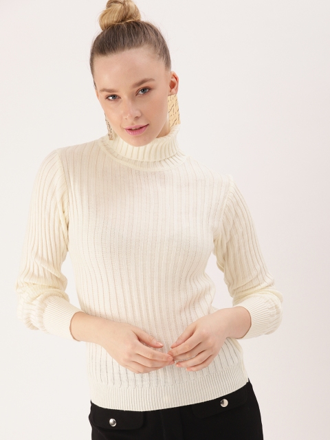 

DressBerry Women Off-White Ribbed Sweater