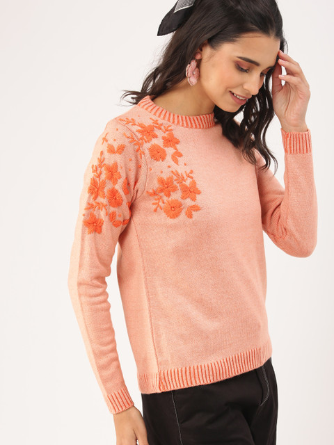 

DressBerry Women Orange Embroidered Sweater