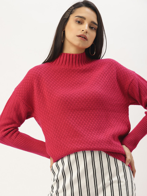 

DressBerry Women Magenta Self-Design Sweater